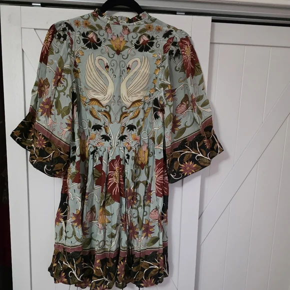 Farm Rio Blue Flowing Beauty Short Sleeve Mini Dress